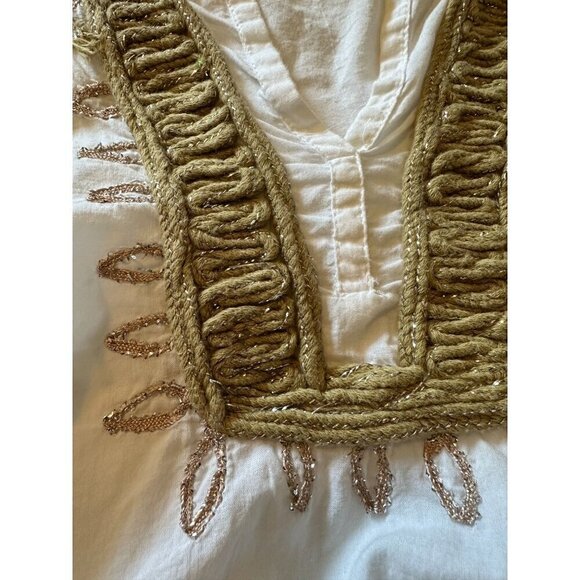 Calvin Klein Jeans White Embroidered Blouse Top Sz XL Sparkly Trim Cotton - Picture 3 of 11